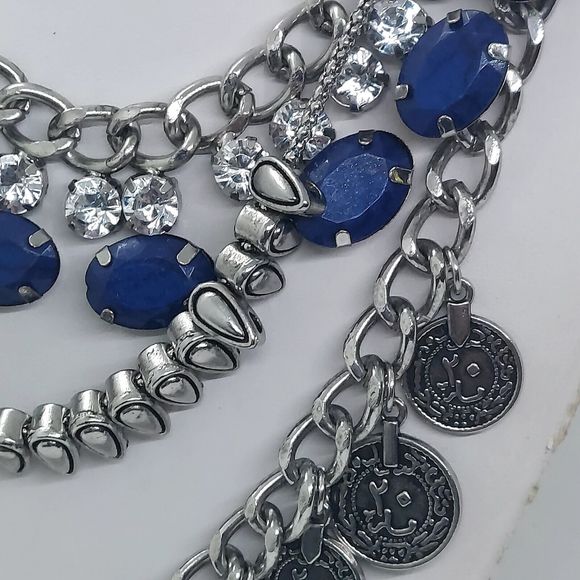 Silver Tone Layered Coin Dangle Necklace - Picture 2 of 7